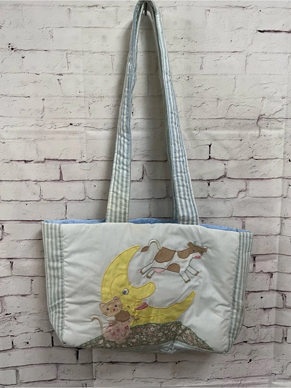 Vtg House of Hatten Diaper Bag Quilted Tote Hey Diddle Diddle Nursery Like New